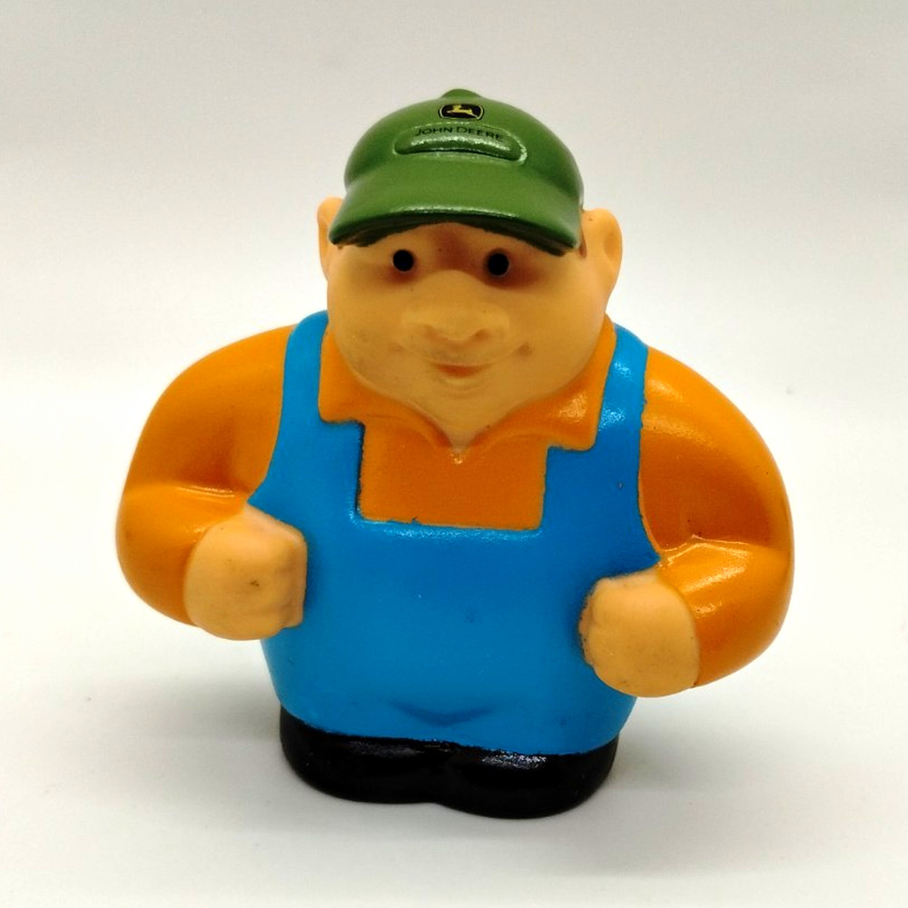 TOMY John Deere Farmer Figure Toy Green Cap Blue Overalls Orange Shirt